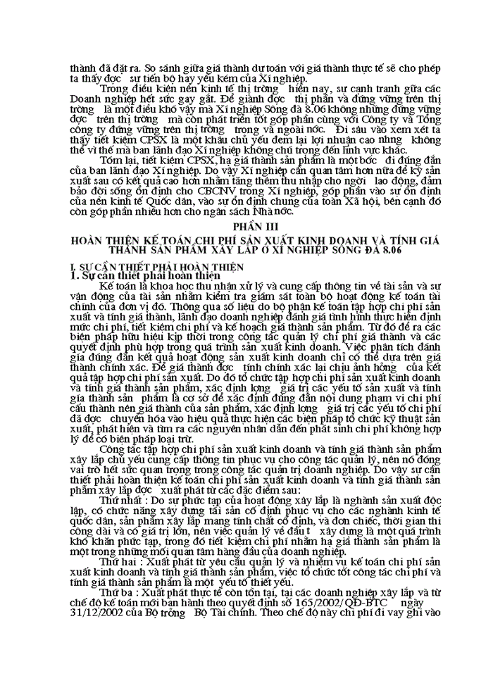 image for page Hoàn thiện Kế toán Chi phí sản xuất và tính Giá thành sản phẩm Xây lắp ở Xí nghiệp sông đà 806