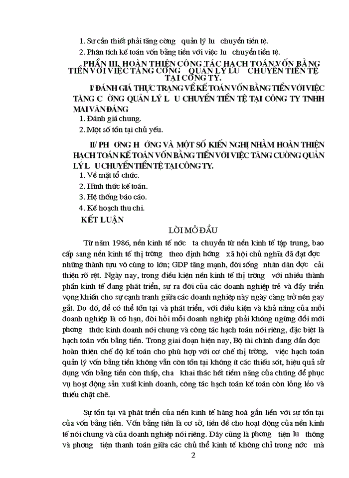 Hạch toán vốn bằng tiền và quản lý lưu chuyển tiền tệ tại Công ty Trách nhiệm Hữu hạn Mai Văn Đáng nhà máy Sản xuất phụ tùng Ô tô xe máy