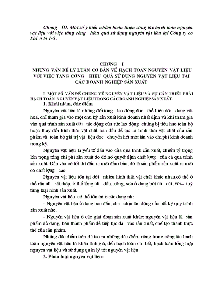 image for page Hoàn thiện công tác hạch toán Nguyên vật liệu với việc tăng cường hiệu quả sử dụng Nguyên vật liệu tại Công ty Cơ khí Ô tô 1-5
