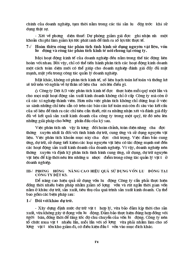 image for page Tổ chức công tác Kế toán Nguyên vật liệu với việc nâng cao hiệu quả sử dụng Vốn lưu động ở Công ty Dệt 8-3