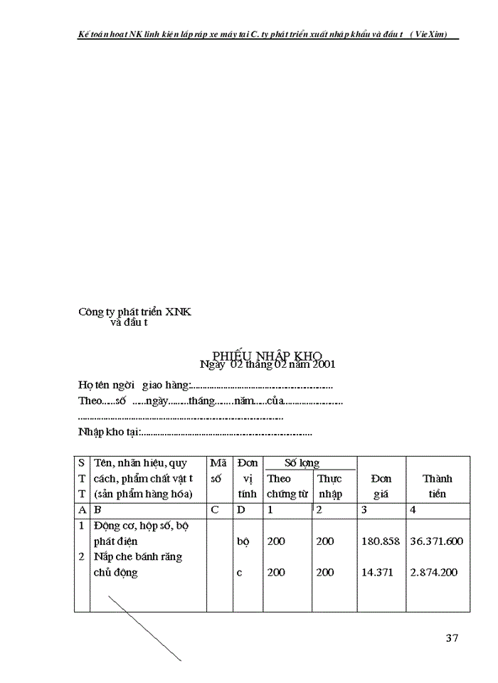 image for page Kế toán hoạt động Nhập khẩu linh kiện lắp ráp xe máy tại Công ty phát triển Xuất nhập khẩu và đầu tư VIEXIM