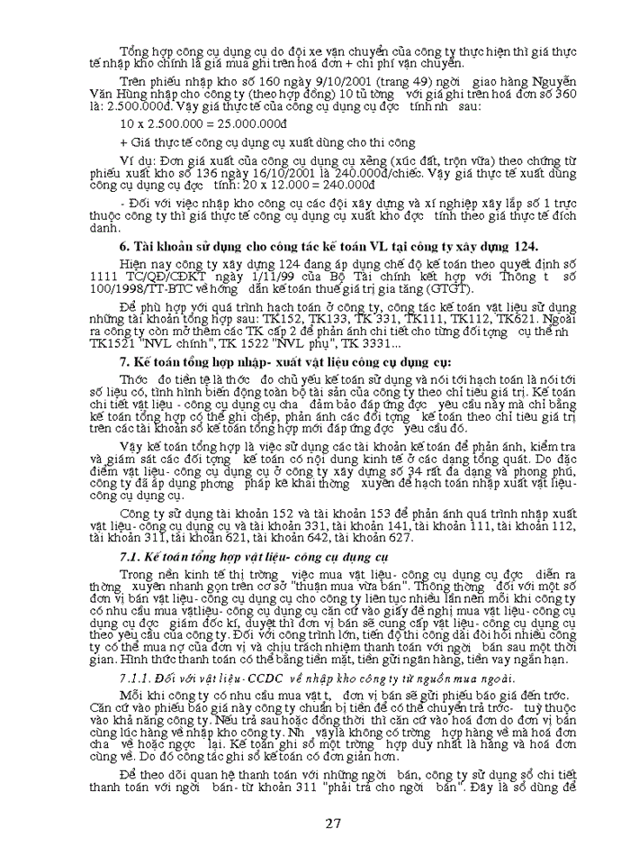 image for page Kế toán vật liệu và Công cụ dụng cụtại Công ty Xây dựng công trình giao thông 124
