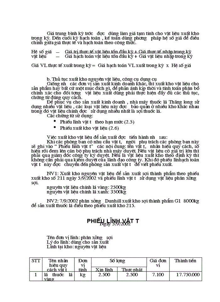 image for page Công tác hạch toán Kế toán Nguyên vật liệu Công cụ dụng cụ tại Nhà máy Thuốc lá Thăng Long