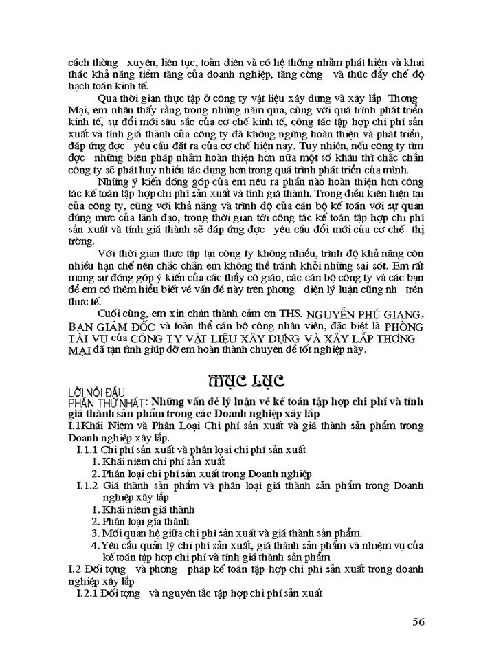 image for page Kế toán tập hợp Chi phí sản xuất và tính Giá thành sản phẩm Xây lắp ở Công ty Vật liệu và Xây lắp Thương mại