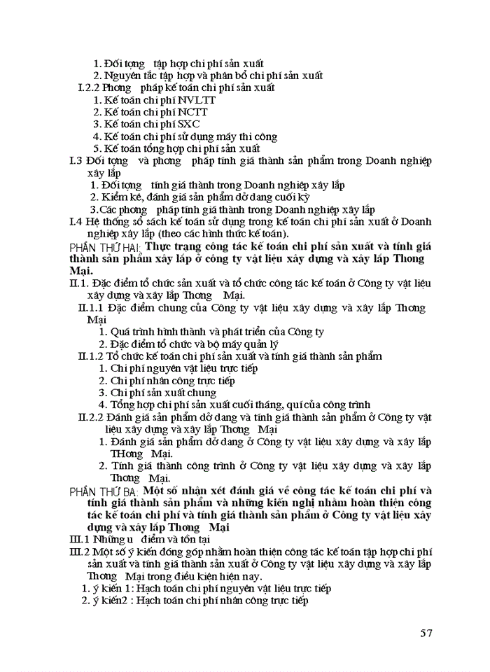 image for page Kế toán tập hợp Chi phí sản xuất và tính Giá thành sản phẩm Xây lắp ở Công ty Vật liệu và Xây lắp Thương mại