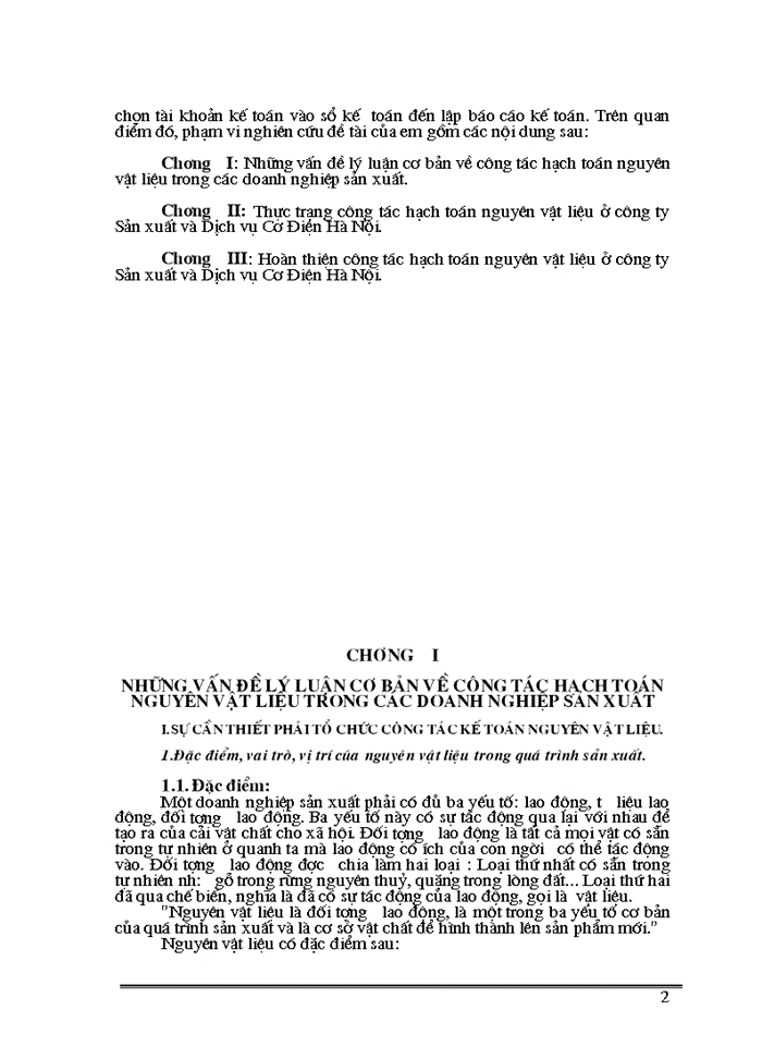 Hoàn thiện công tác Kế toán Nguyên vật liệu ở Công ty Sản xuất và Dịch vụ Cơ Điện Hà Nội