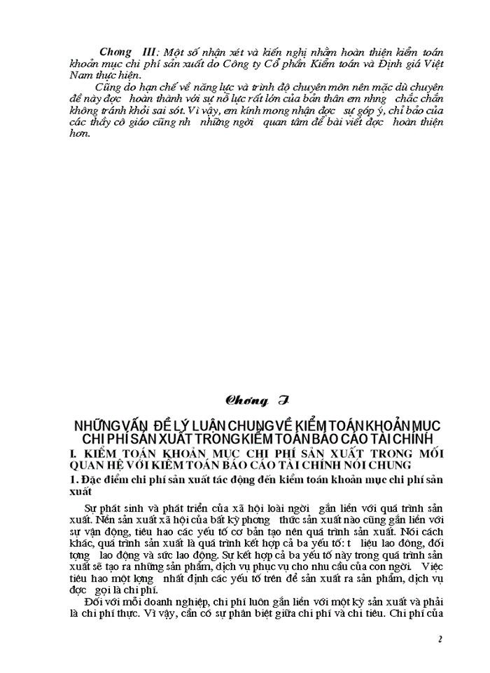 Kiểm toán chuẩn mực Chi phí sản xuất trong Kiểm toán Báo cáo tài chính do Công ty Cổ phần Kiểm toán và Định giá Việt Nam