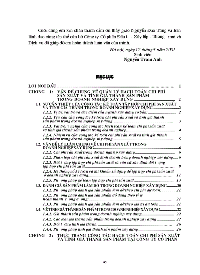 image for page Tổ chức công tác Kế toán tổng hợp Chi phí sản xuất và tính Giá thành sản phẩm tại Công ty cổ phần đầu tư Xây lắp Thương mại và dịch vụ
