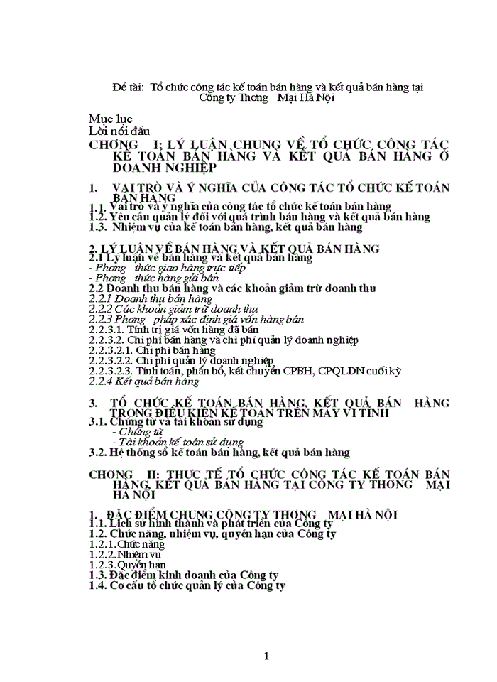 image for page Tổ chức công tác Kế toán bán hàng và kết quả bán hàng tại Công ty Thương mại Hà Nội