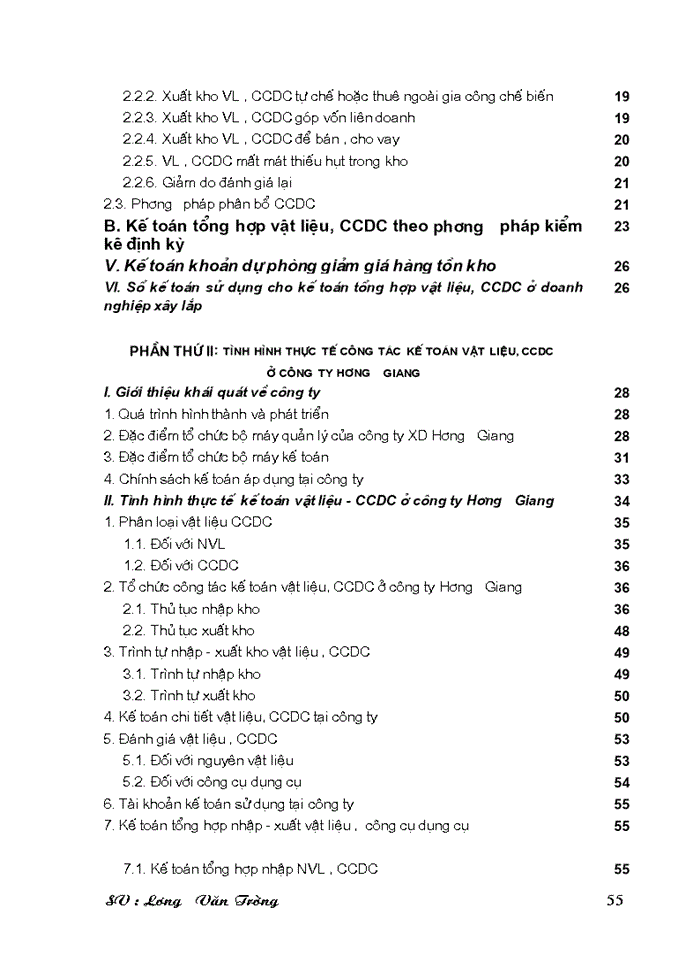image for page Kế toán Nguyên vật liệu Công cụ dụng cụ ở Công ty Xây dựng Hương Giang - bộ quốc phòng