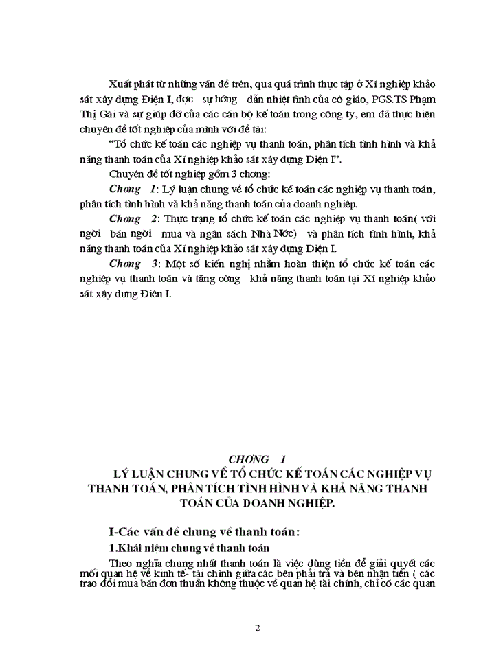 image for page Kế toán các nghiệp vụ thanh toán phân tích tình hình và khả năng thanh toán của X nghiệp khảo sát Xây dựng Điện 1
