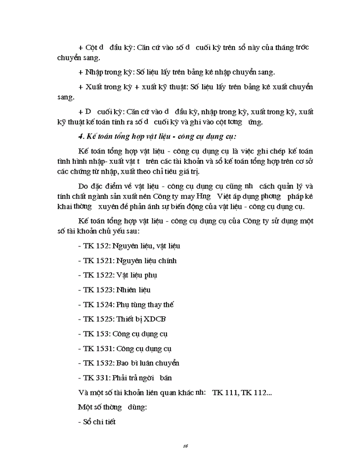 image for page Tổ chức Kế toán vật liệu Công cụ dụng cụ tại Công ty may Hưng Việt