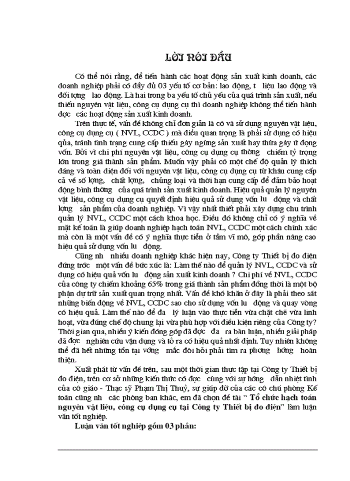 image for page Tổ chức hạch toán Nguyên vật liệu Công cụ dụng cụ tại Công ty Thiết bị đo Điện