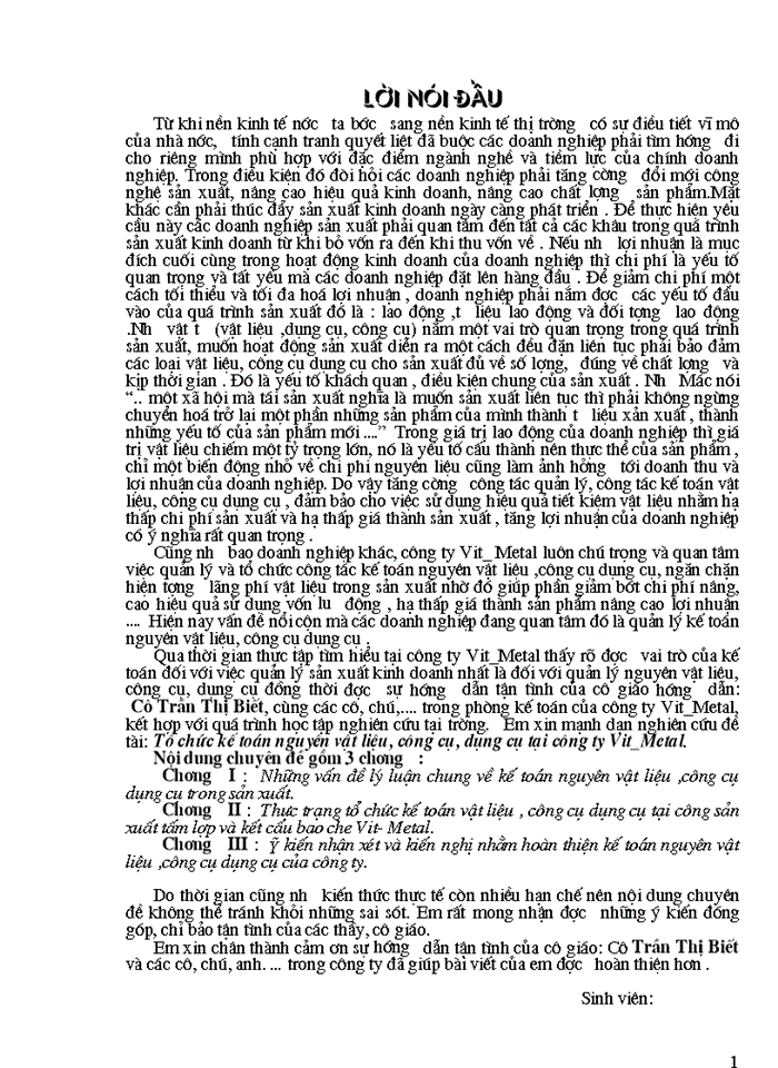 image for page Tổ chức Kế toán Nguyên vật liệu Công cụ dụng cụ tại Công ty Vit Metai