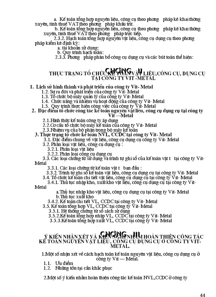 image for page Tổ chức Kế toán Nguyên vật liệu Công cụ dụng cụ tại Công ty Vit Metai