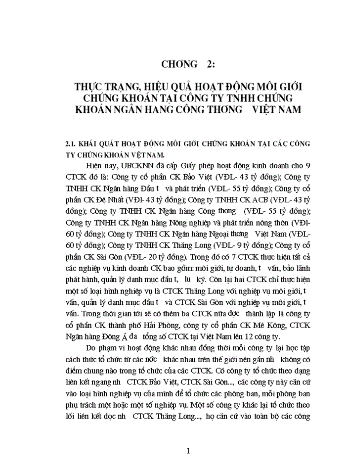 Thực trạng hiệu quả hoạt động môi giới Chứng khoán tại Công ty Ngân Hàng HH Chứng khoán ngân hàng Công thương ViệtNam