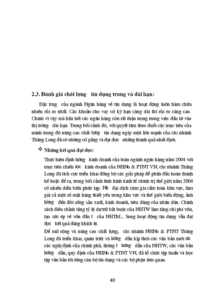 image for page Nâng cao chất lượng tín dụng trung và dài hạn tại Ngân Hàng Nông nghiệp và Phát triển Nông thôn Việt Nam chi nhánh Thăng Long