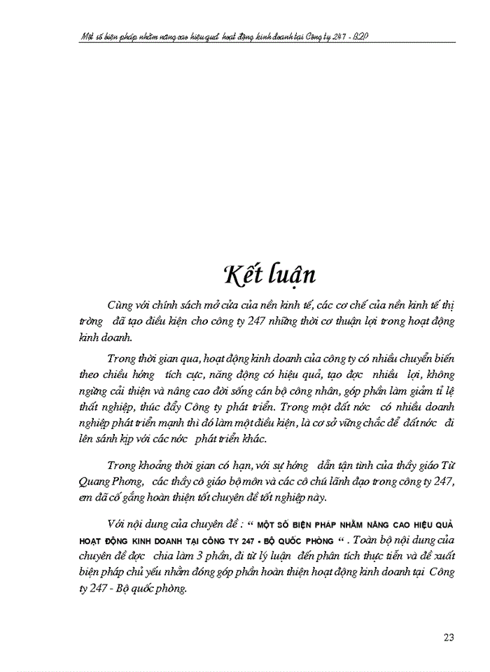 image for page Một số biện pháp nhằm nâng cao hiệu quả Kinh doanh tại Công ty 247 - Bộ Quốc Phòng