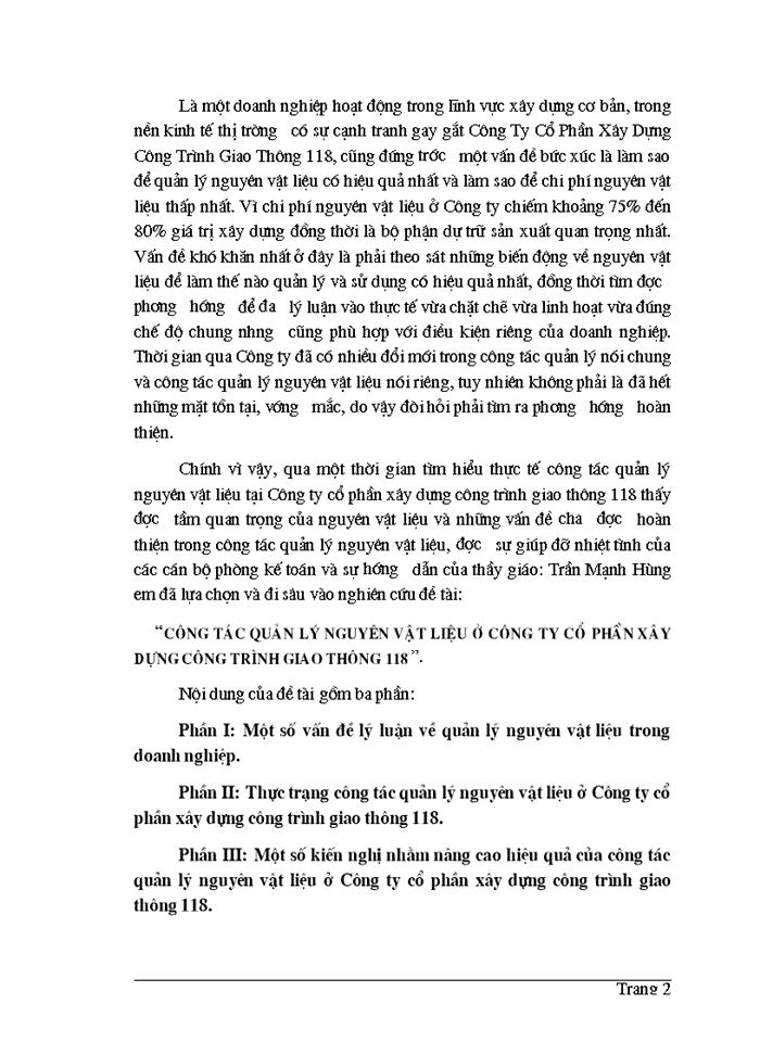 image for page Công tác quản lý Nguyên vật liệu ở Công ty cổ phần Xây dựng công trình giao thông 118