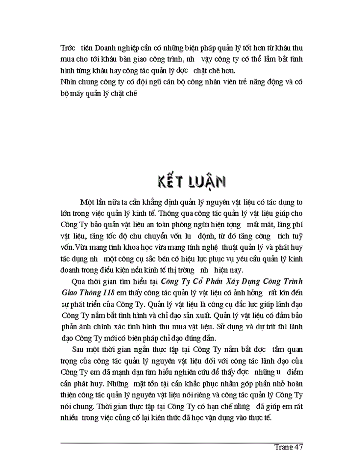 image for page Công tác quản lý Nguyên vật liệu ở Công ty cổ phần Xây dựng công trình giao thông 118