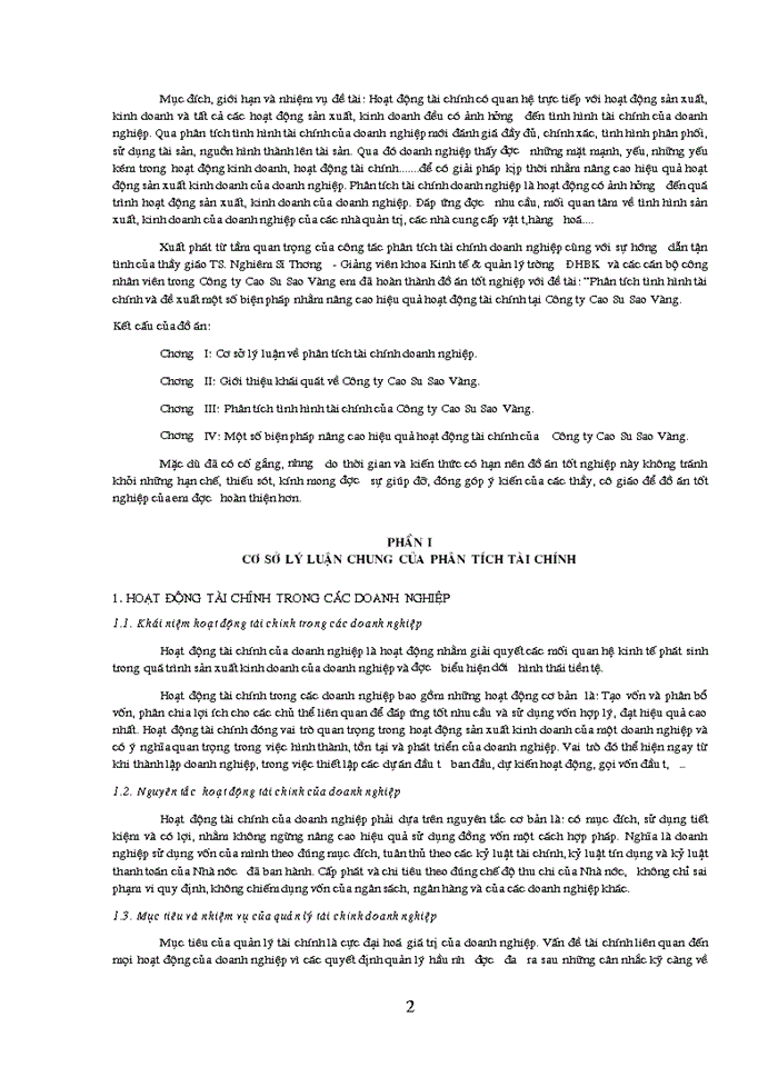 Phân tích tình hình tài chính và đề xuất biện pháp biện pháp nhằm nâng cao hiệu quả hoạt động tài chính tại Công ty Cao su sao Vàng