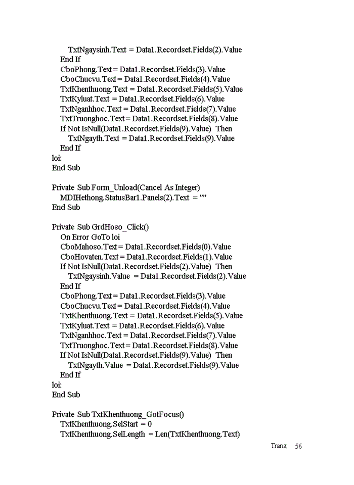 image for page Xây dựng chương trình quản lý nhân sự của chi cục Dự trữ Sóc Sơn dựa trên ngôn ngữ VISUAL BASIC