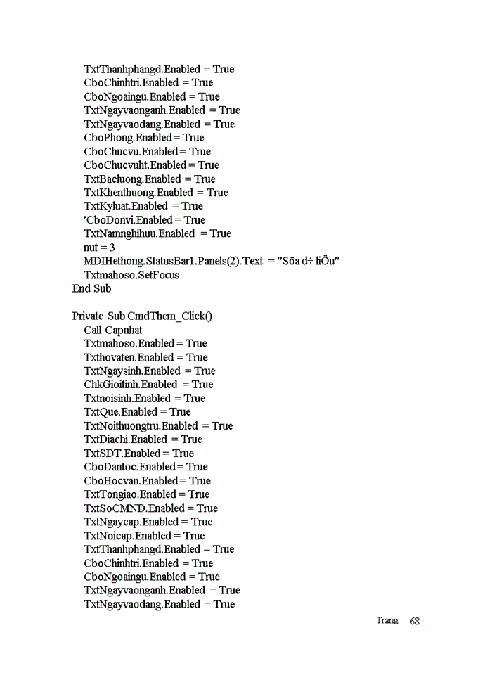 image for page Xây dựng chương trình quản lý nhân sự của chi cục Dự trữ Sóc Sơn dựa trên ngôn ngữ VISUAL BASIC