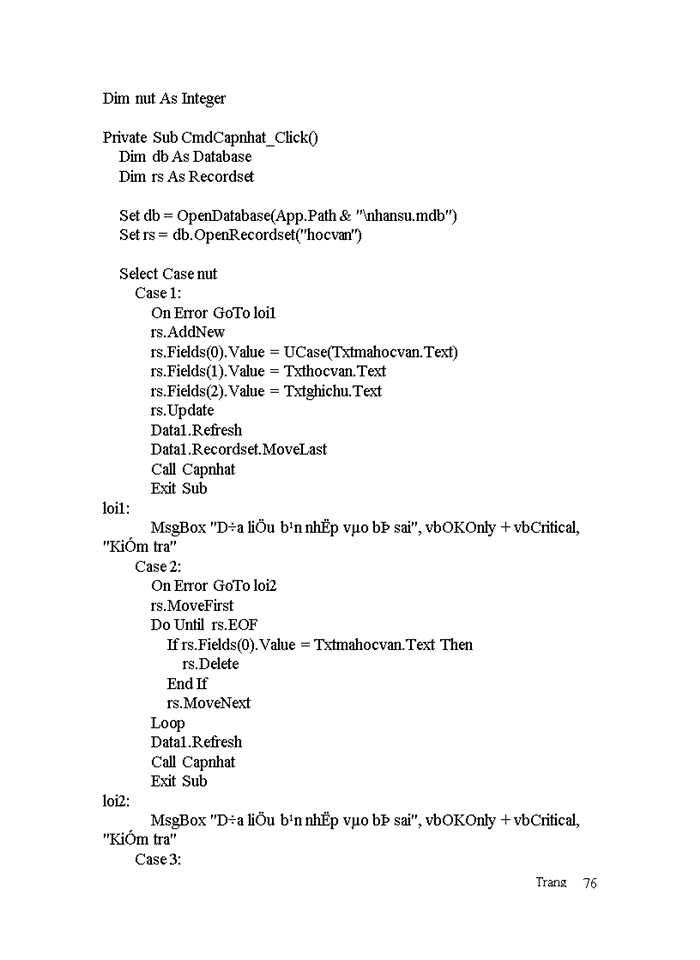 image for page Xây dựng chương trình quản lý nhân sự của chi cục Dự trữ Sóc Sơn dựa trên ngôn ngữ VISUAL BASIC