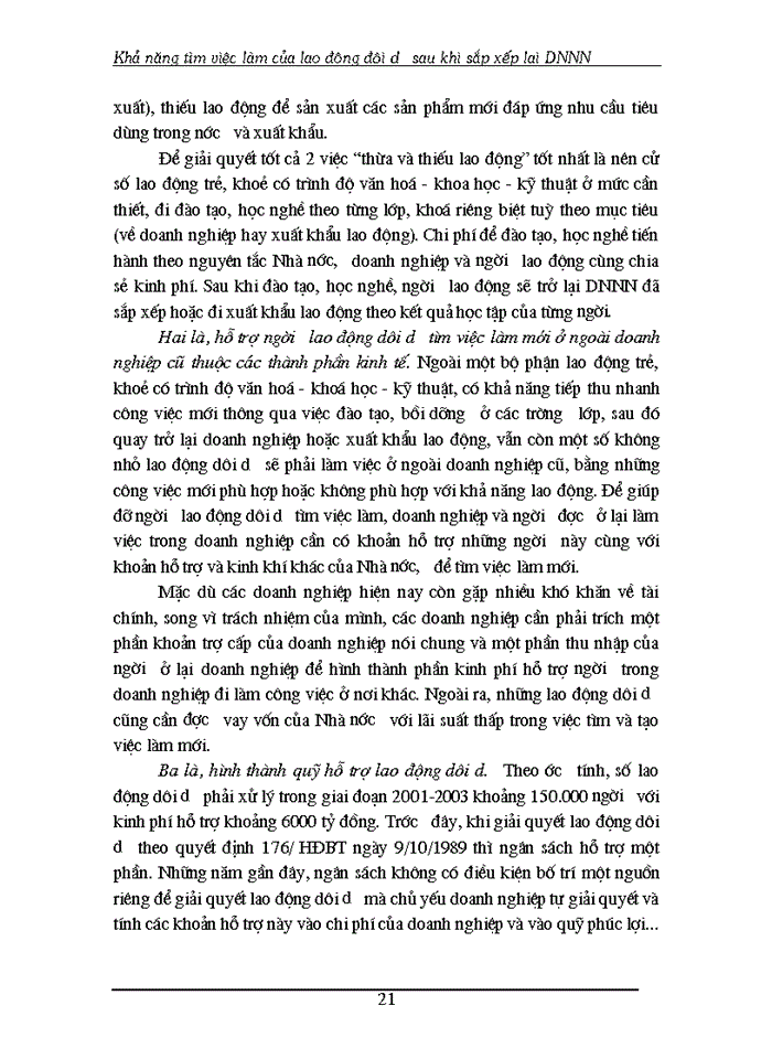 image for page Khả năng tìm việc làm của lao động dôi dư sau khi sắp xếp lại Doanh nghiệp Nhà Nước