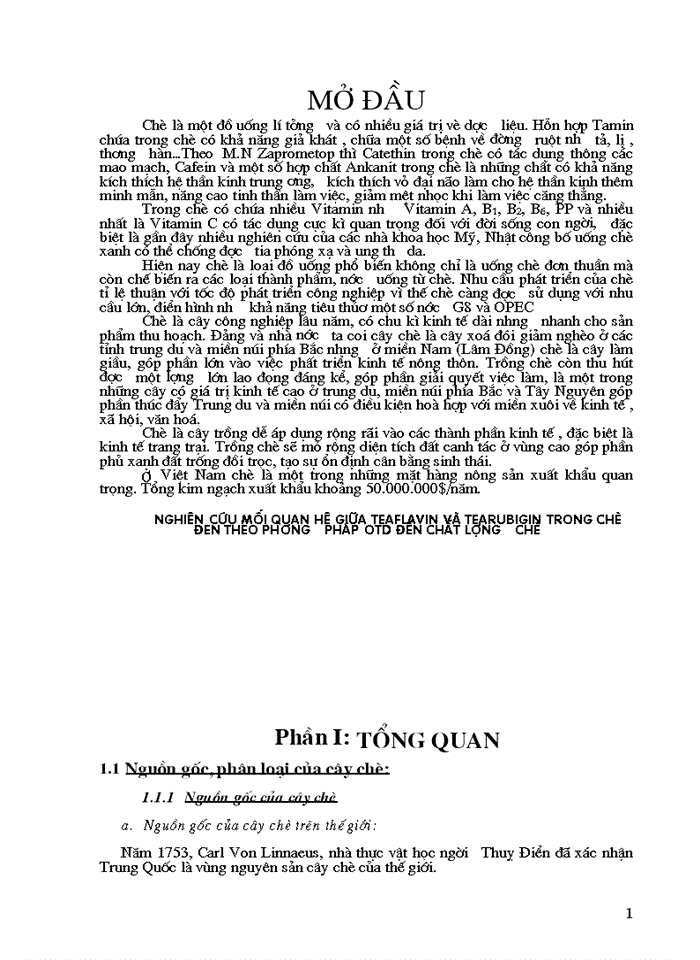 Nghiên cứu mối Quan hệ giữa teaflavin và Tearubigin trong chè đen theo phương pháp OTD đến chất lượng chè