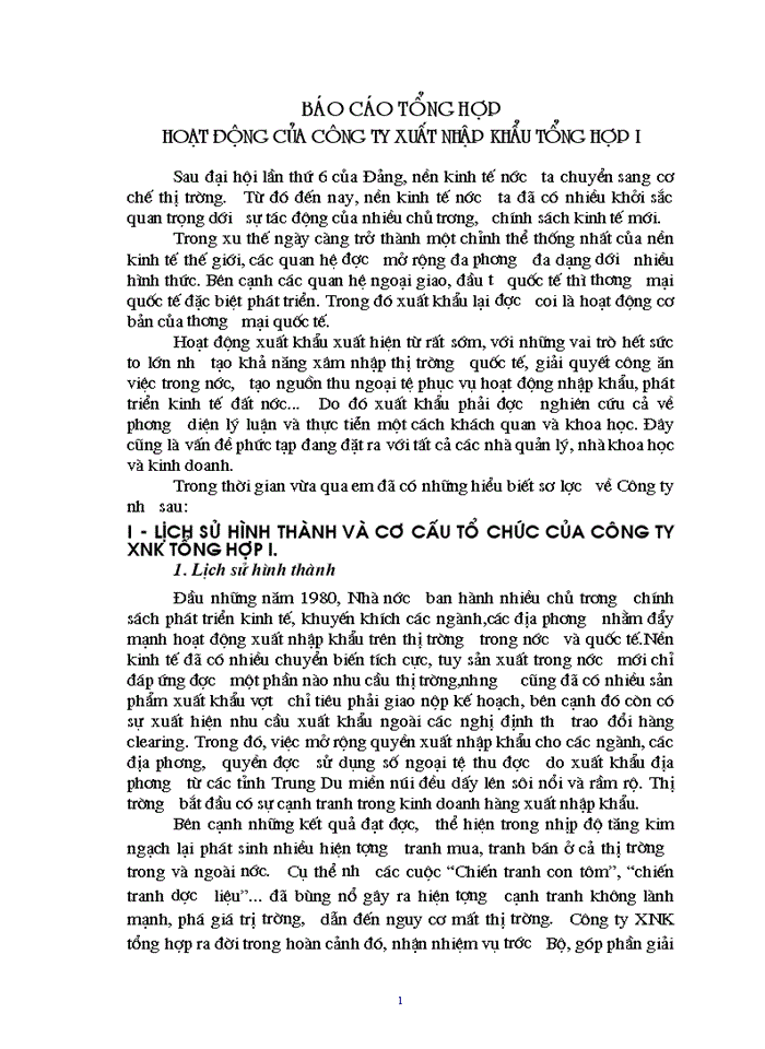 Báo cáo Tại Công ty Xuất nhập khẩu Tổng hợp 1 GENERALEXM