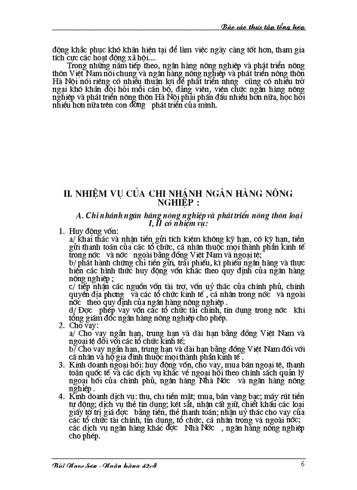 Báo cáo Tại Ngân Hàng Nông nghiệp và Phát triển Nông thôn Hà Nội