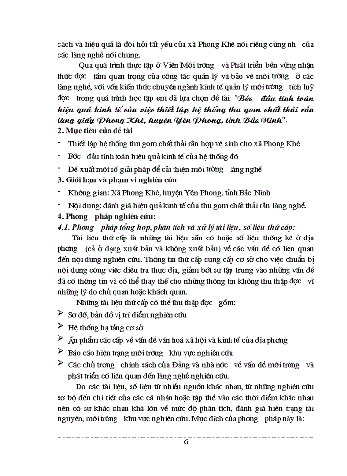 image for page Tính toán hiệu quả kinh tế của việc thiết lập hệ thống thu gom chất thải rắn làng giấy Phong Khuê huyện Yên Phong BN