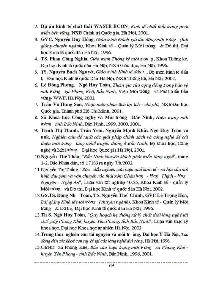 image for page Tính toán hiệu quả kinh tế của việc thiết lập hệ thống thu gom chất thải rắn làng giấy Phong Khuê huyện Yên Phong BN