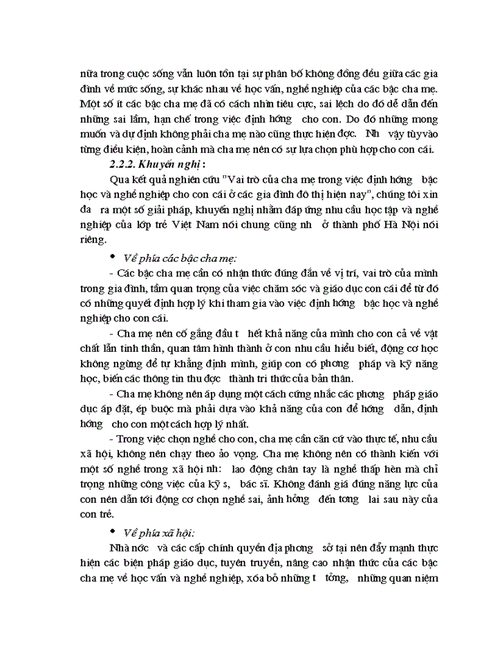 image for page Vai trò của cha mẹ trong việc định hướng bậc học và nghề nghiệp cho con ở các gia đình đô thị hiện nay