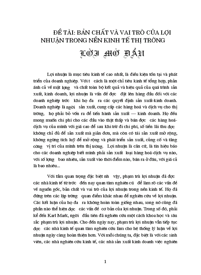Triết mác Bản chất và vai trò của lợi nhuận trong nền Kinh tế Thị trường