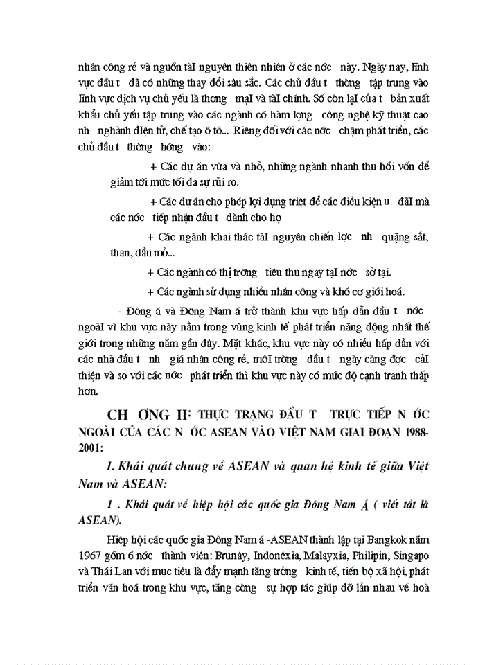 image for page Phân tích và đánh giá tình hình đầu tư trực tiếp của các nước ASEAN vào Việt Nam giai đoạn 1988 - 2001