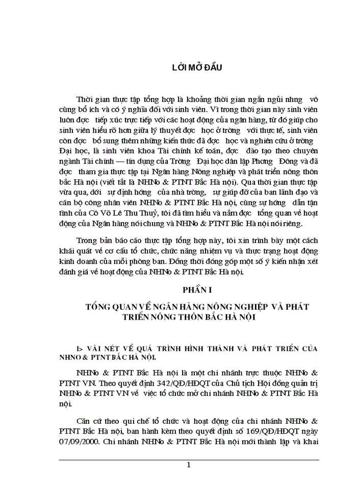 Tình hình hoạt động Kinh doanh của Ngân hàng Nông nghiệp và Phát triển Nông thôn Bắc Hà Nội