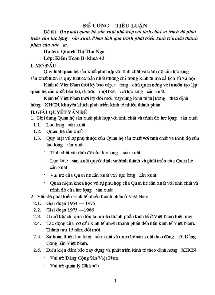 image for page Triết mác Quy luật Quan hệ Sản xuất phù hợp với tính chát và trình độ phát triển của Lực lượng Sản xuất Phân tích quá trình phát triển kinh tế nhiều thành phần của nước ta