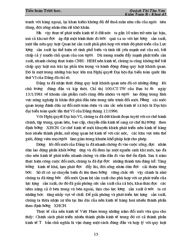 image for page Triết mác Quy luật Quan hệ Sản xuất phù hợp với tính chát và trình độ phát triển của Lực lượng Sản xuất Phân tích quá trình phát triển kinh tế nhiều thành phần của nước ta