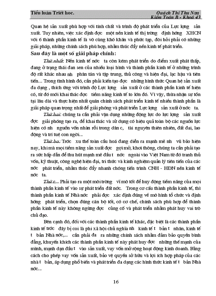 image for page Triết mác Quy luật Quan hệ Sản xuất phù hợp với tính chát và trình độ phát triển của Lực lượng Sản xuất Phân tích quá trình phát triển kinh tế nhiều thành phần của nước ta