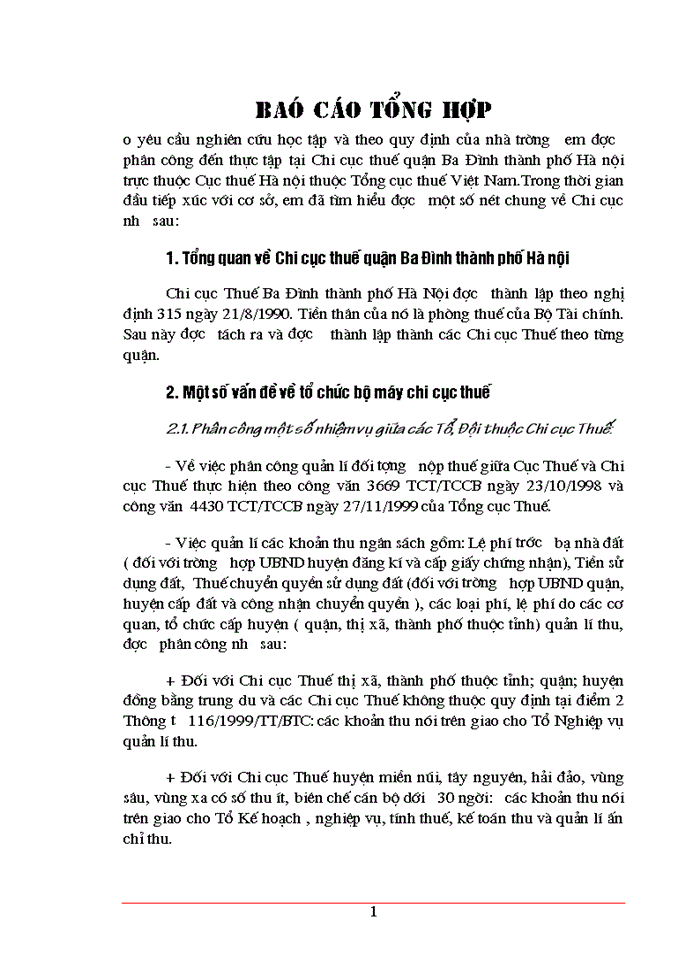 Báo cáo Tổng quan về Chi cục thuế quận Ba Đình thành phố Hà Nội