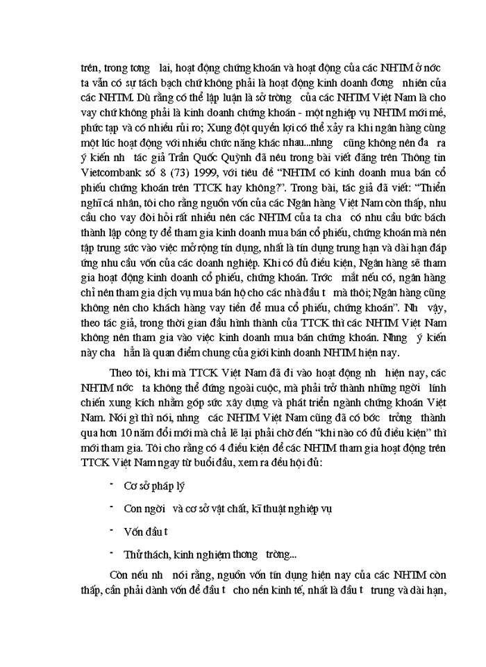 image for page Thị trường Chứng khoán và vai trò của hệ thống Ngân hàng Thương mại trong thị trường Chứng khoán