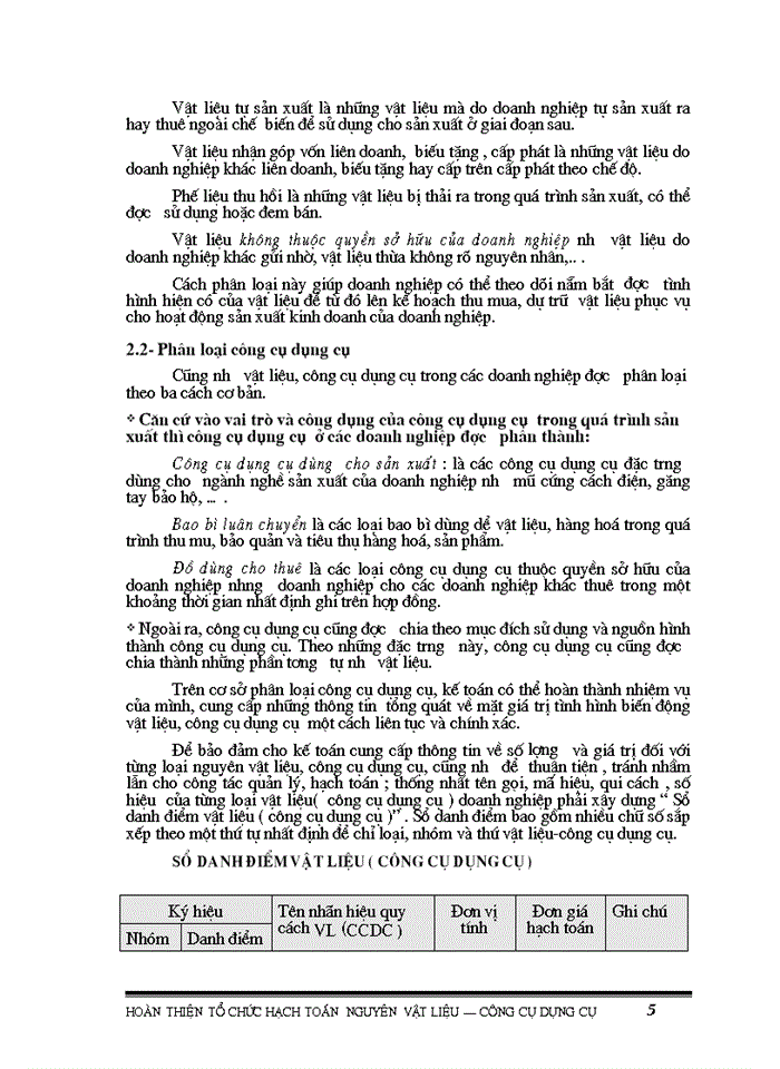 image for page Hoàn thiện tổ chức hạch toán Nguyên vật liệu Công cụ dụng cụ