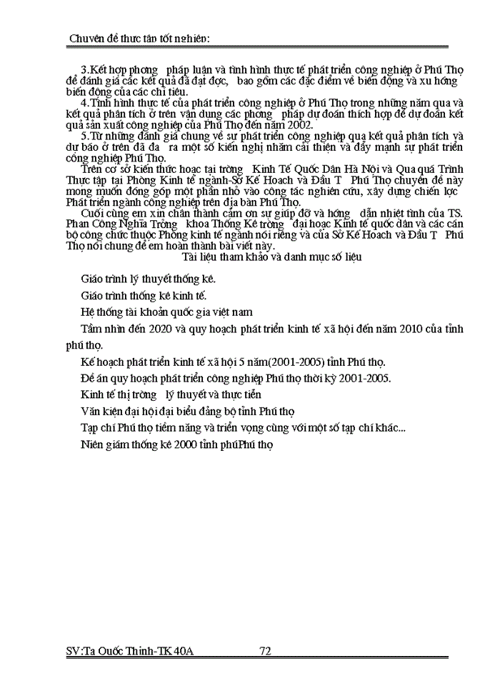 image for page Vận dụng phưương pháp dãy số thời gian phân tích phát triển Công nghiệp Phú Thọ từ 1995 - 2000 và dự báo phát triển Công nghiệp đến 2002
