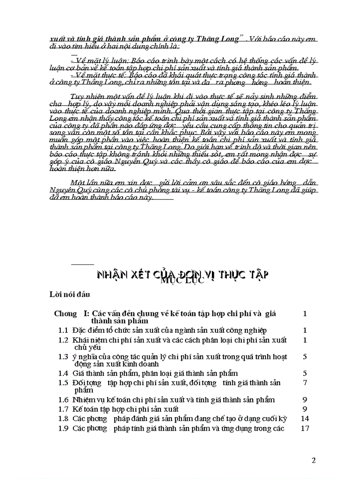 Kế toán Chi phí sản xuất và tính Giá thành sản phẩm ở Công ty Thăng Long