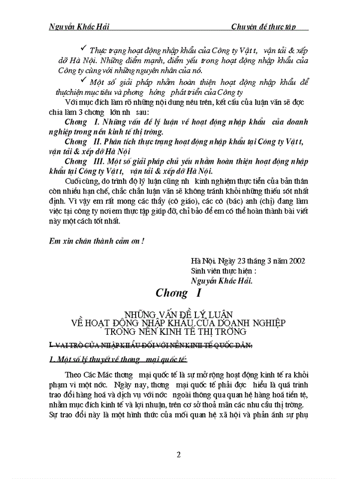 Một số biện pháp hoàn thiện hoạt động Nhập khẩu tại Công ty Vật tư vận tải và xếp dỡ - Chi nhánh Hà Nội