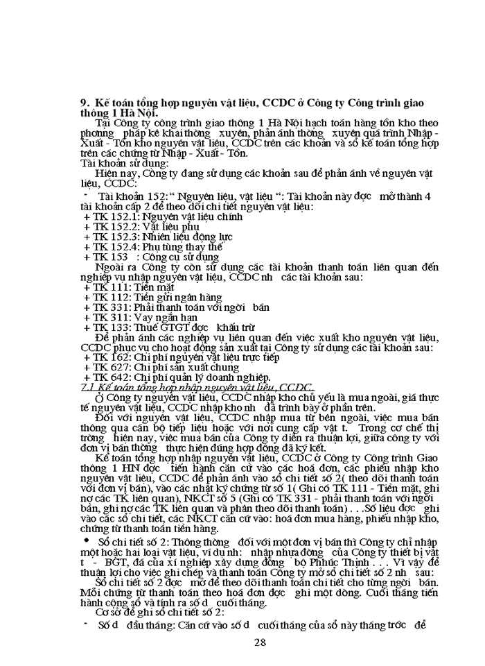 image for page Tổ chức công tác Kế toán Nguyên vật liệu Công cụ dụng cụ ở Công ty công trình giao thông 1 HN