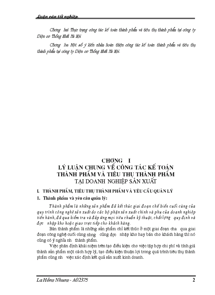 THS Kế toán hạch toán thành phẩm và Tiêu thụ Thành phẩm tại Công ty Điện cơ Thống Nhất Hà Nội