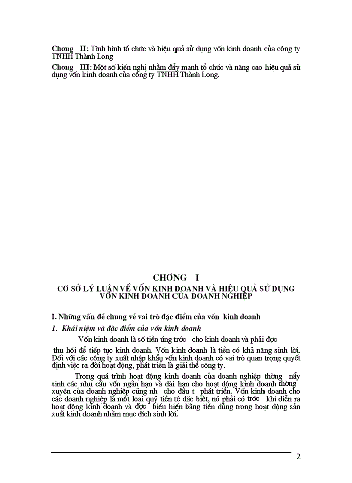 Vốn Kinh doanhvà các biện pháp nâng cao hiệu quả sử dụng vốn Kinh doanh tại Công ty Trách nhiệm Hữu hạn Thành Long